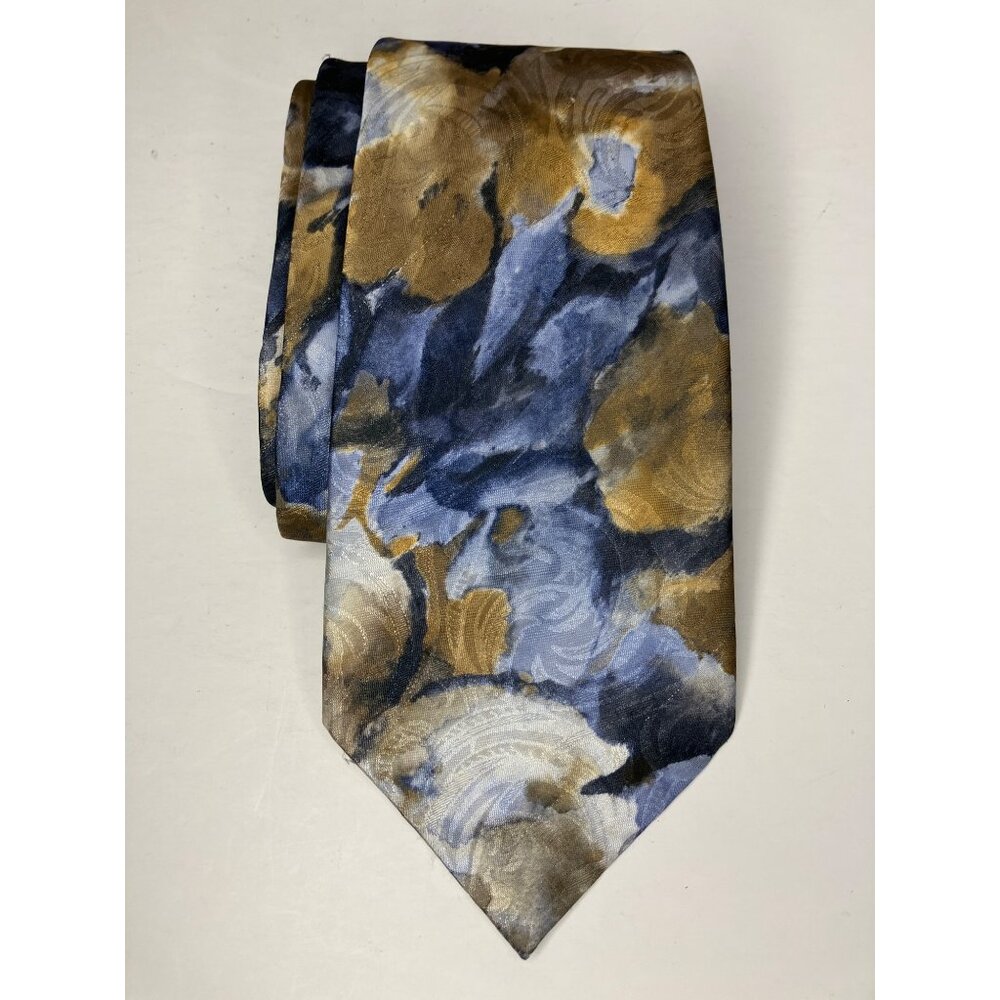 Vintage London Fog Mens Abstract Patterned Tie Blue Gold